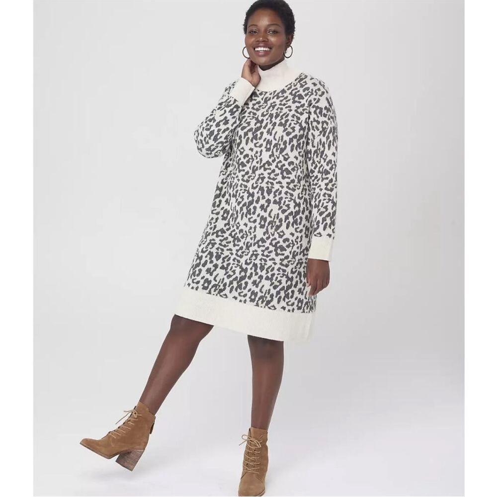 Sweater dress, leopard print. Loft.